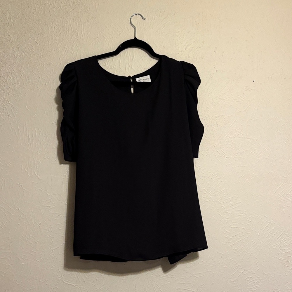 Elegant Black Blouse with Ruched Sleeves